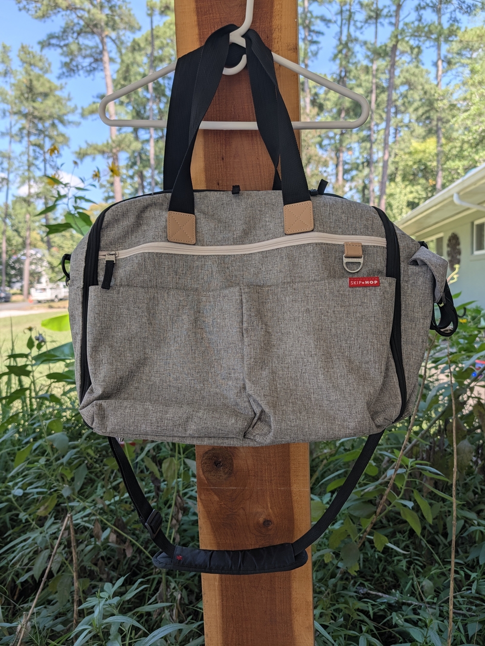 Skip Hop Light Gray Duffel Bag with Black Straps